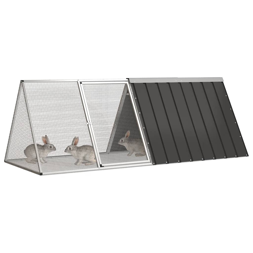 HKM-1465661 Anthracite Galvanized Steel Rabbit Cage 201.5x80 cm with Safety Features