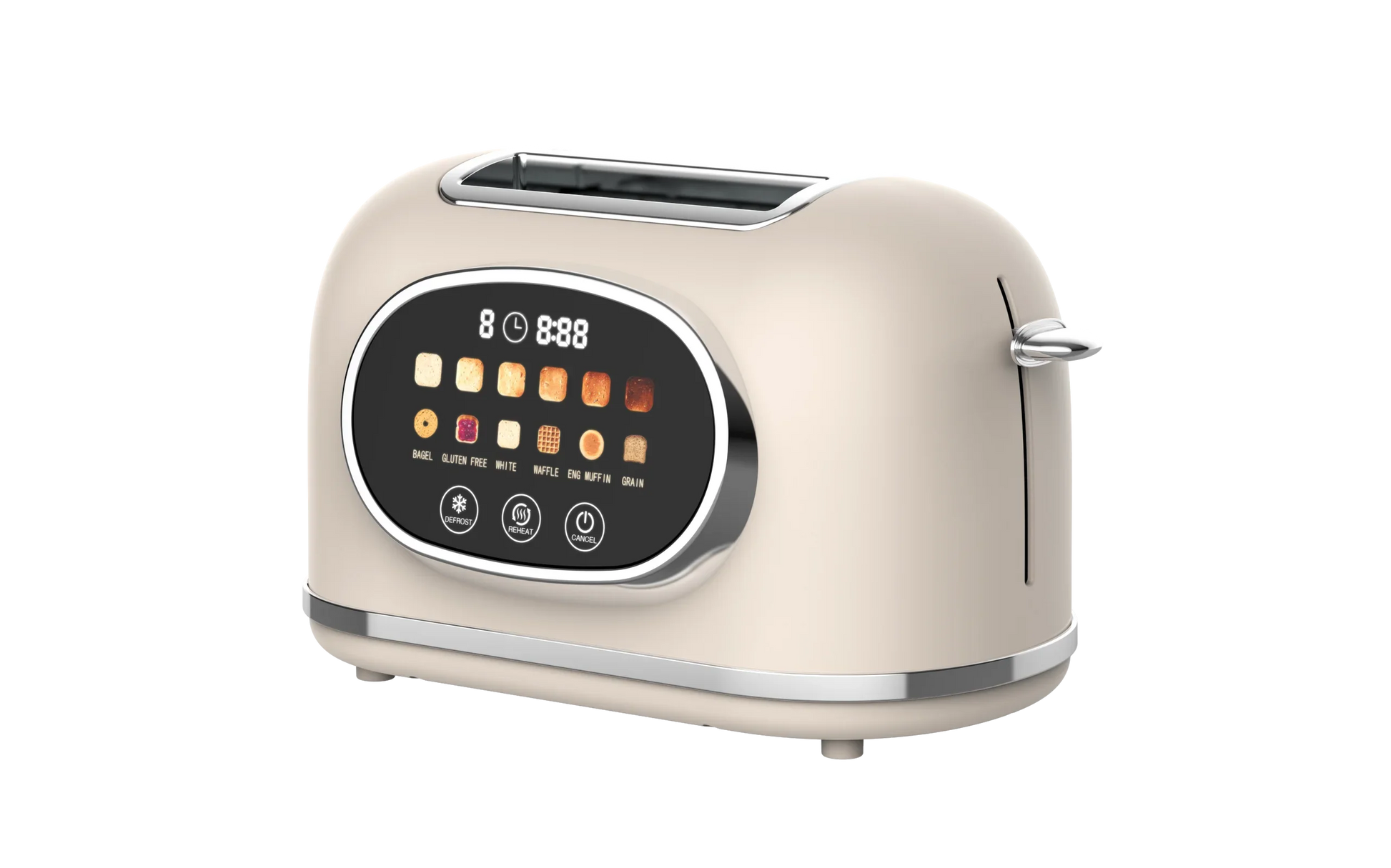 HKM-146579 Retro 2-Slice Stainless Steel Toaster with Smart Touch Control and Colourful Display