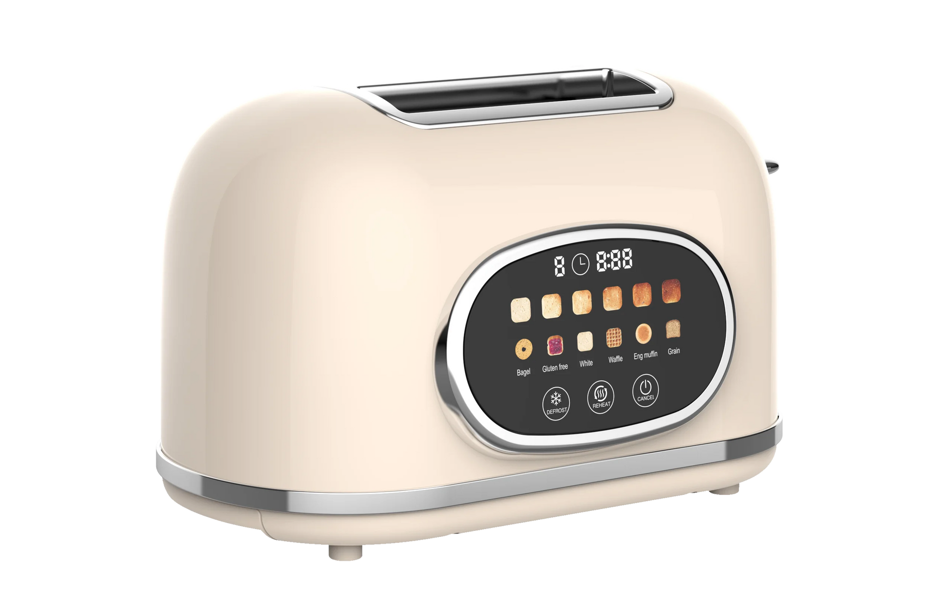 HKM-146579 Retro 2-Slice Stainless Steel Toaster with Smart Touch Control and Colourful Display