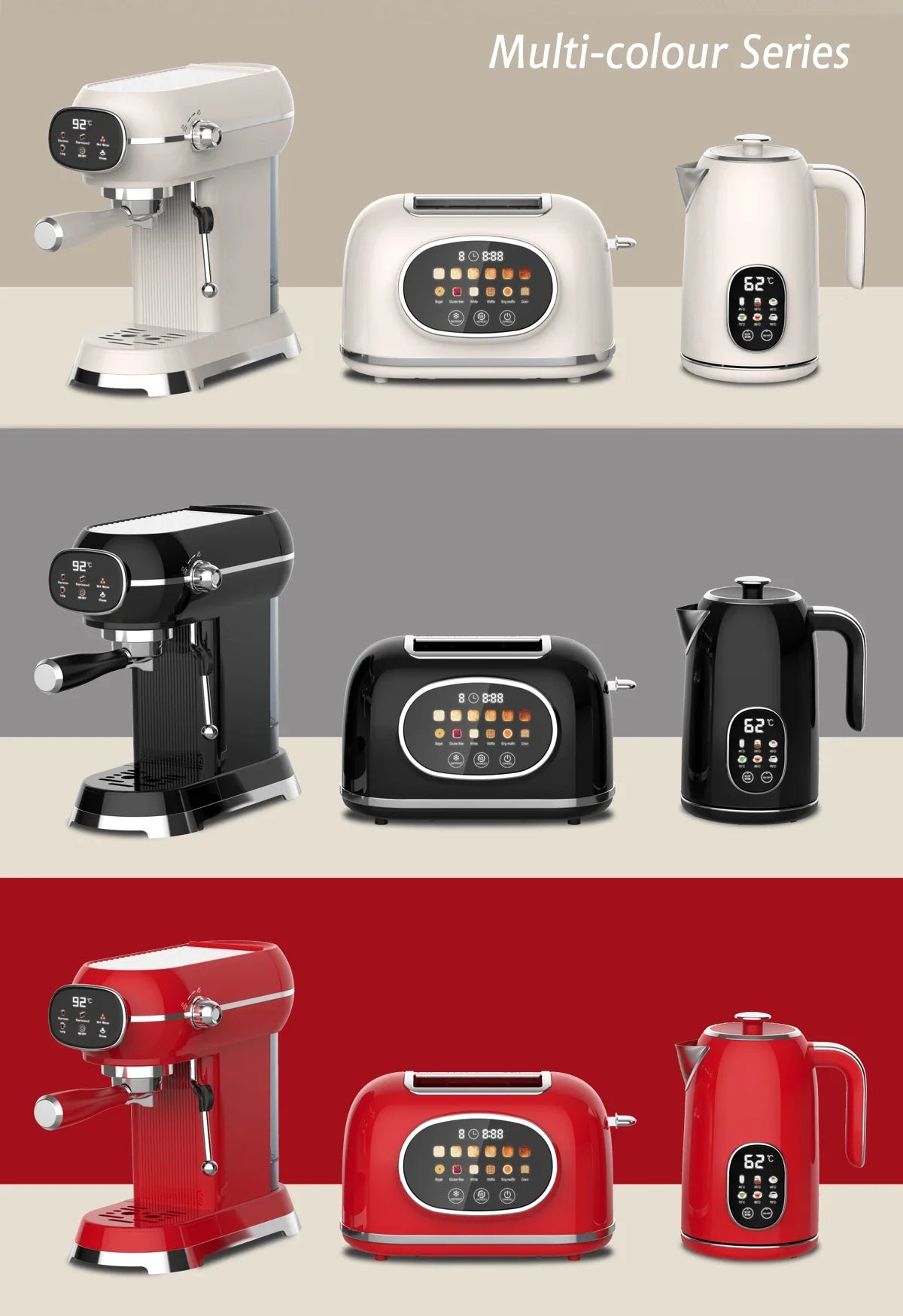 HKM-146579 Retro 2-Slice Stainless Steel Toaster with Smart Touch Control and Colourful Display