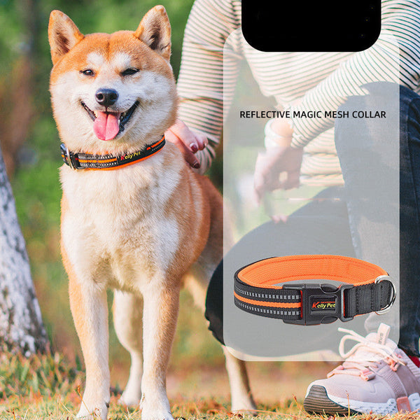 HKM-1466045 Breathable Mesh Nylon Dog Collar in Multiple Colors and Sizes