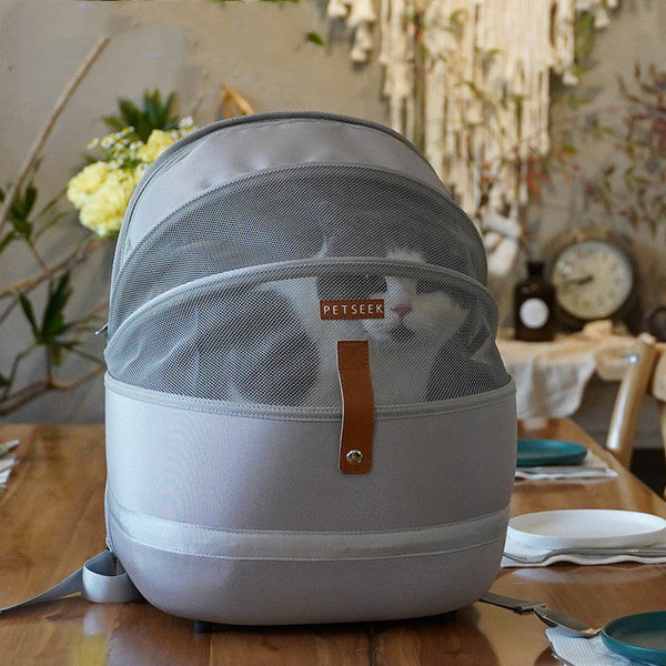 HKM-1466301 Portable Canvas Cat Backpack for Pets Up to 15 kg - Medium Soft Design in Gray