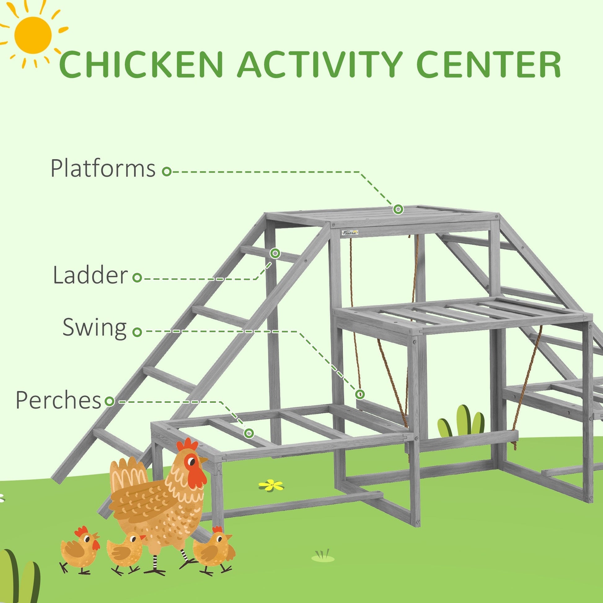HKM-1467709 Chicken Roost Swing Set with Wooden Stand, Ladder Platforms for 10-15 Chickens