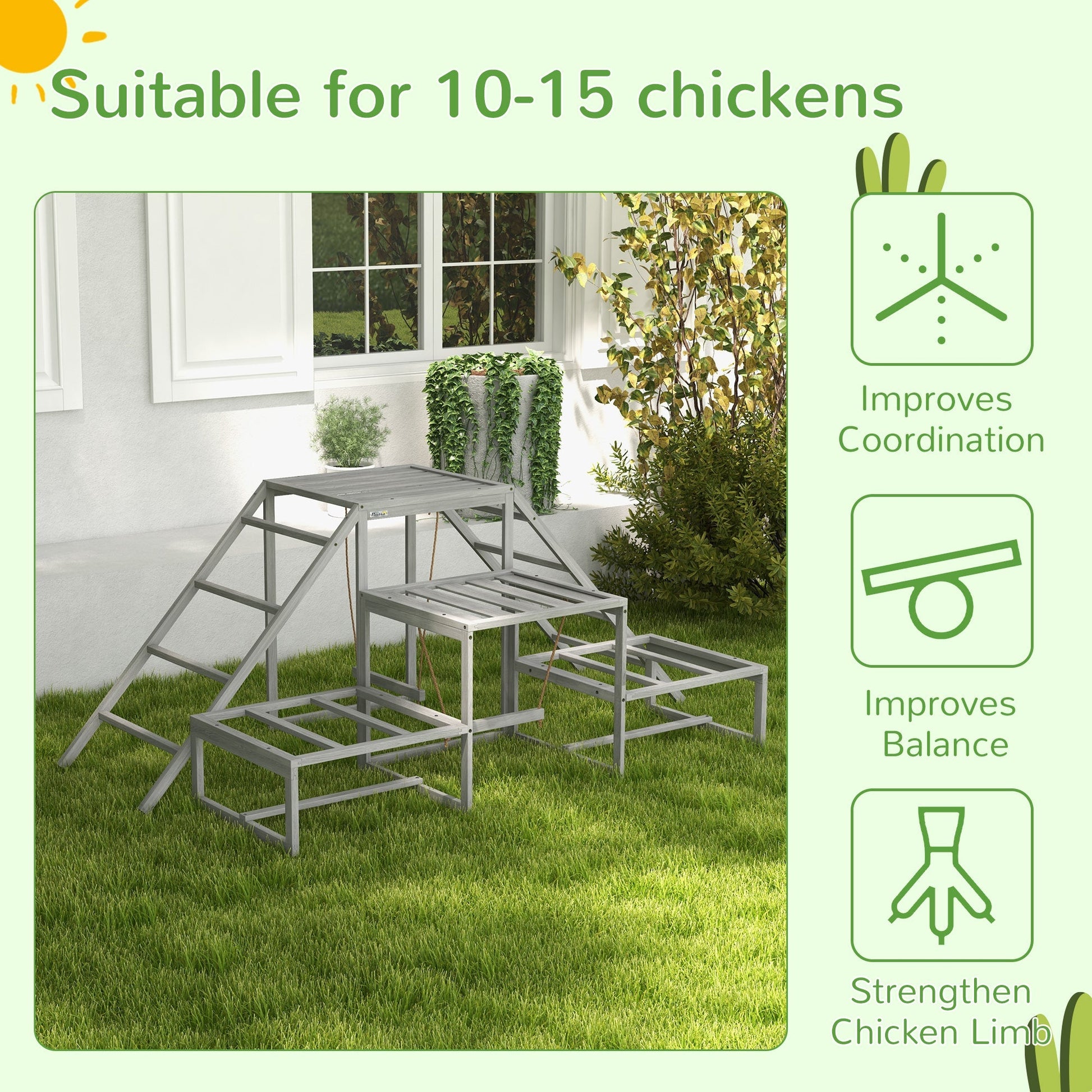 HKM-1467709 Chicken Roost Swing Set with Wooden Stand, Ladder Platforms for 10-15 Chickens