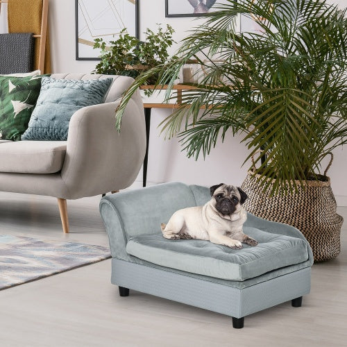 HKM-1468093 Luxury Small Dog Bed with Hidden Storage and Soft Foam Cushion, Modern Pet Sofa for Small Breeds, Grey