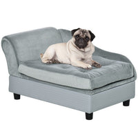 HKM-1468093 Luxury Small Dog Bed with Hidden Storage and Soft Foam Cushion, Modern Pet Sofa for Small Breeds, Grey