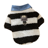 HKM-1468605 Cozy Winter Sweater with Leash Hole for Small Dogs and Cats in Striped Design