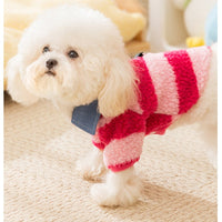 HKM-1468605 Cozy Winter Sweater with Leash Hole for Small Dogs and Cats in Striped Design