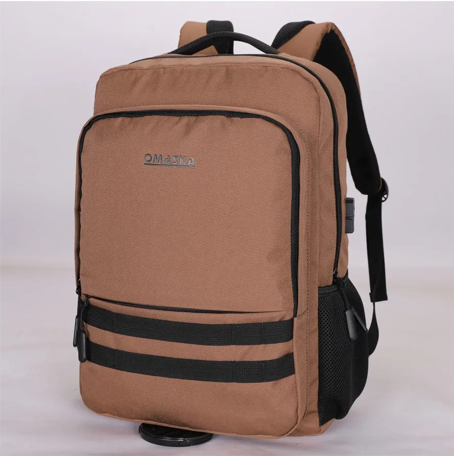 HKM-146899 17-Inch Waterproof Nylon Laptop Backpack with USB Charging Port for Men