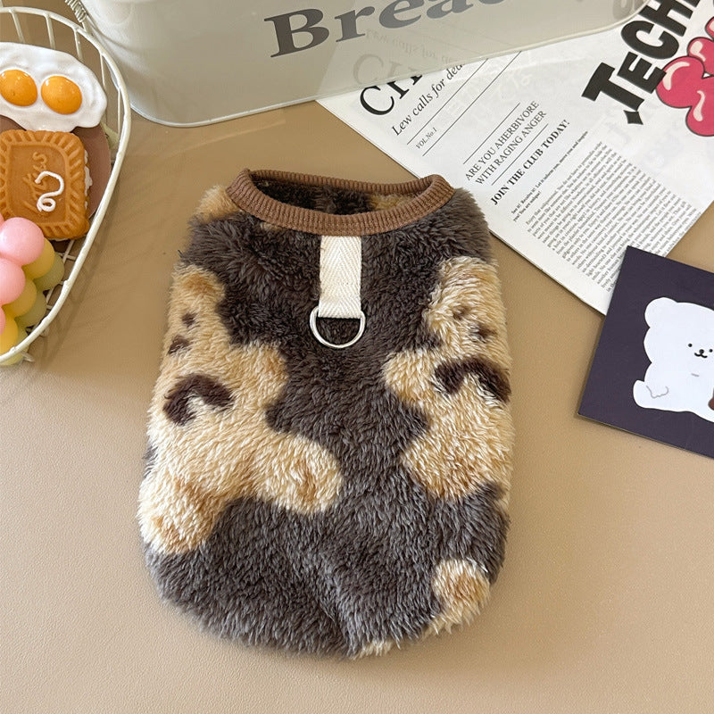 HKM-1469629 Fleece-Lined Winter Pet Dog Clothes in Gray, Brown, and White - Multiple Sizes Available