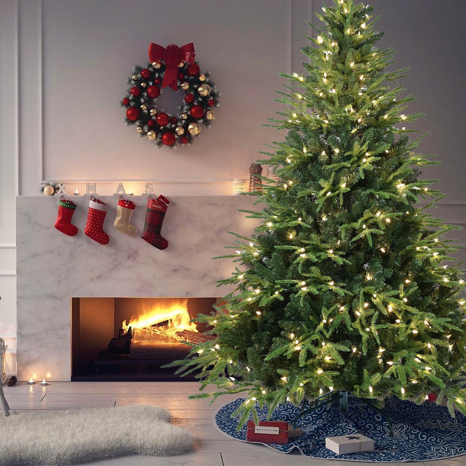 HKM-146963 Artificial Christmas Tree with Lights - 4ft to 9ft PE/PVC Hybrid Options Available