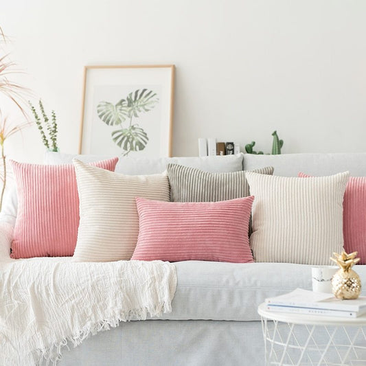 HKM-146963 Soft Corduroy Solid Pillow Case Cushion Cover, Pink and Gray, 45x45cm/53x53cm with Invisible Zipper