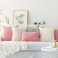 HKM-146963 Soft Corduroy Solid Pillow Case Cushion Cover, Pink and Gray, 45x45cm/53x53cm with Invisible Zipper