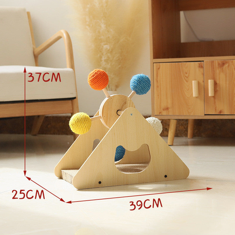 HKM-1470013 Solid Wood Cat Scratch Board with Ferris Wheel Design and Sisal Hemp Material