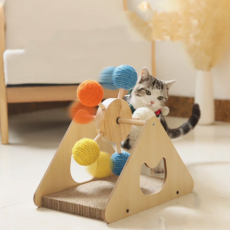 HKM-1470013 Solid Wood Cat Scratch Board with Ferris Wheel Design and Sisal Hemp Material