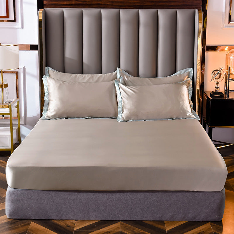HKM-147155 Washed Silk Fitted Sheet in Solid Color – Modern Simplicity for Your Bedroom Comfort