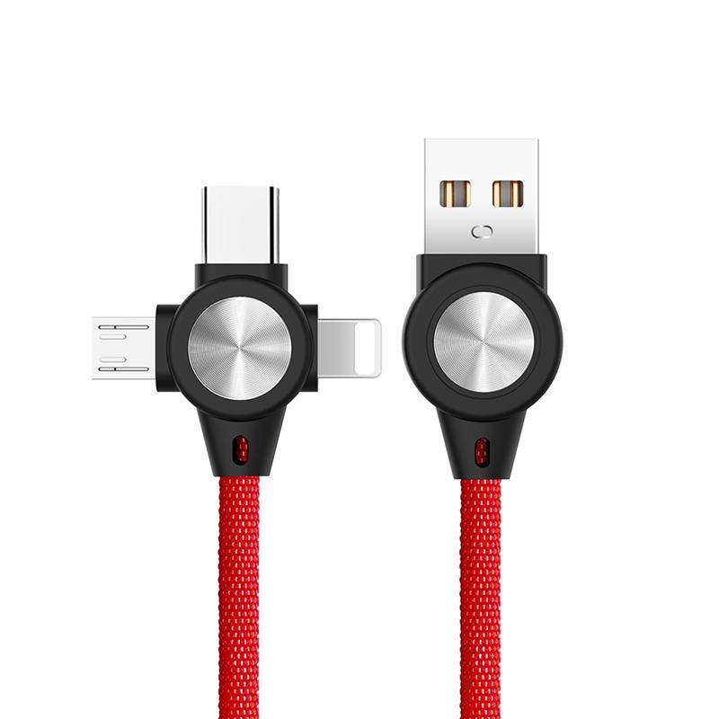 HKM-147219 Three-in-One Charging Cable for Mobile Phones and Tablets, 1m Length, Data Transmission with Durable Fabric and Aluminum Alloy Design