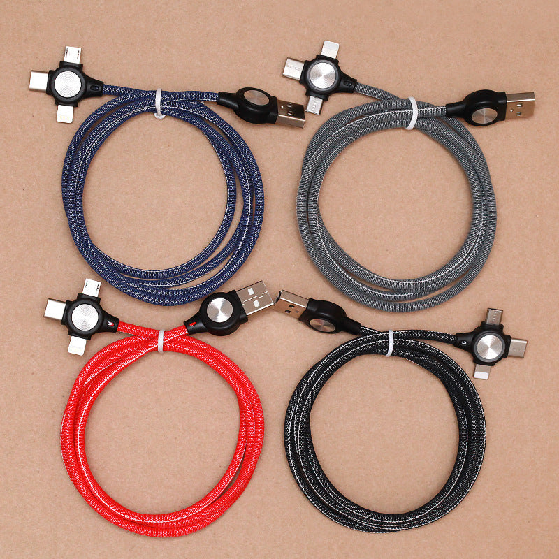 HKM-147219 Three-in-One Charging Cable for Mobile Phones and Tablets, 1m Length, Data Transmission with Durable Fabric and Aluminum Alloy Design
