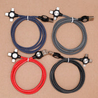 HKM-147219 Three-in-One Charging Cable for Mobile Phones and Tablets, 1m Length, Data Transmission with Durable Fabric and Aluminum Alloy Design