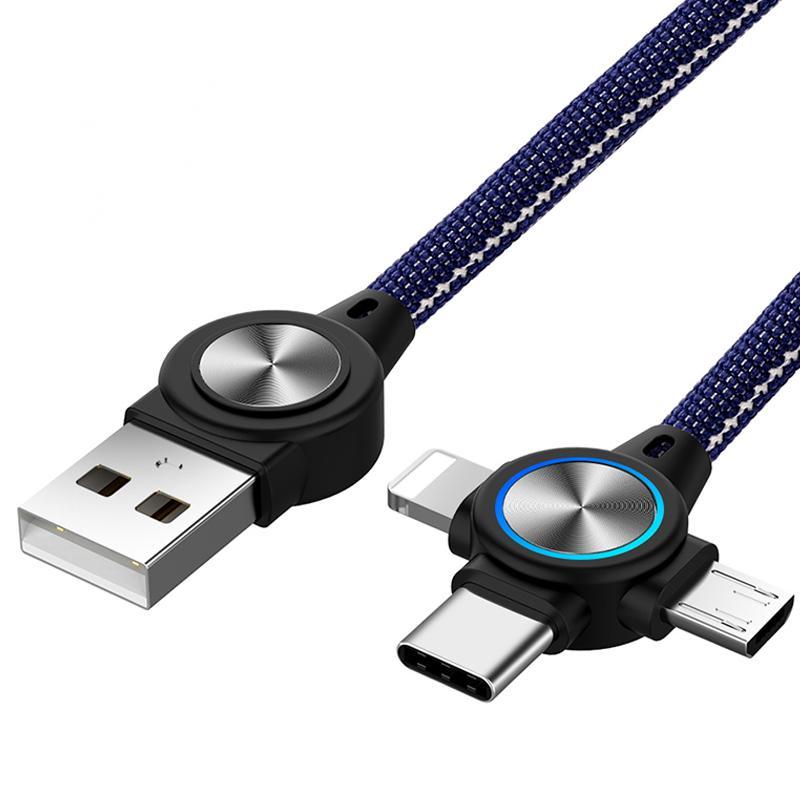 HKM-147219 Three-in-One Charging Cable for Mobile Phones and Tablets, 1m Length, Data Transmission with Durable Fabric and Aluminum Alloy Design