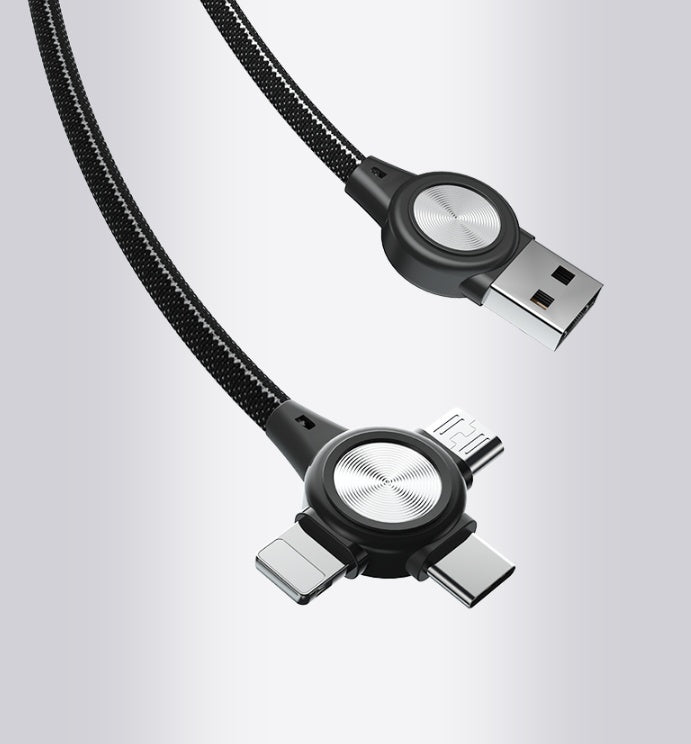 HKM-147219 Three-in-One Charging Cable for Mobile Phones and Tablets, 1m Length, Data Transmission with Durable Fabric and Aluminum Alloy Design