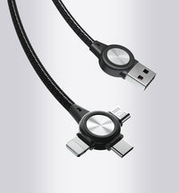 HKM-147219 Three-in-One Charging Cable for Mobile Phones and Tablets, 1m Length, Data Transmission with Durable Fabric and Aluminum Alloy Design
