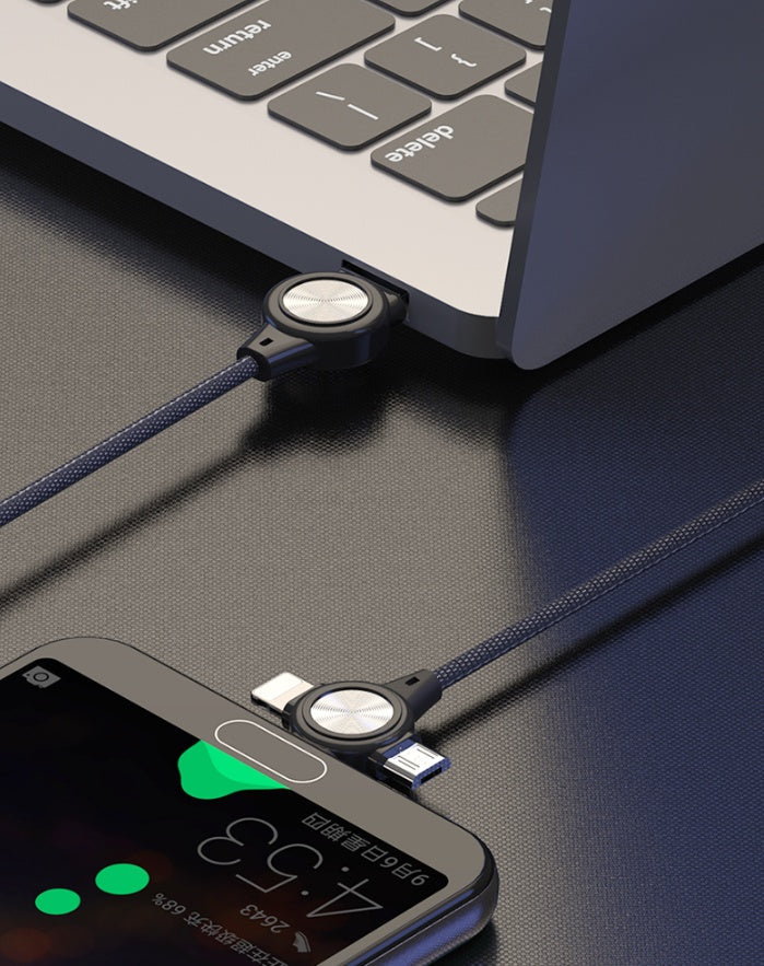 HKM-147219 Three-in-One Charging Cable for Mobile Phones and Tablets, 1m Length, Data Transmission with Durable Fabric and Aluminum Alloy Design