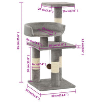 HKM-1473085 Versatile Cat Scratching Post with Sisal Columns, Plush Surface, and Viewing Platforms - 65 cm