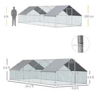 HKM-1473469 Metal Chicken Run with Waterproof Anti-UV Cover, 9.8' x 26.2' x 6.6', Ideal for Outdoor Poultry and Small Animals