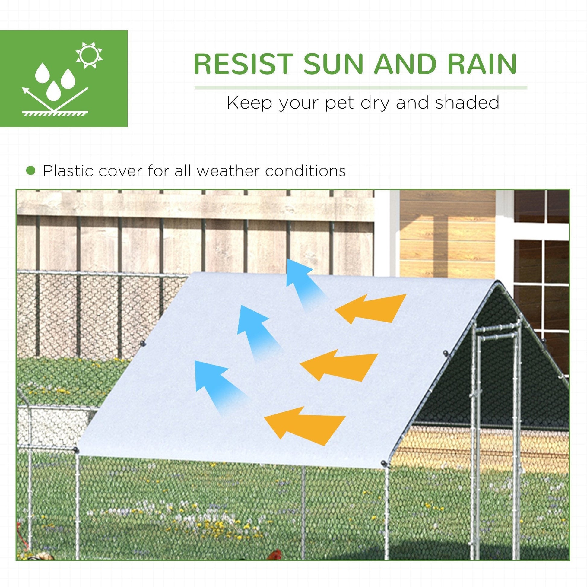 HKM-1473469 Metal Chicken Run with Waterproof Anti-UV Cover, 9.8' x 26.2' x 6.6', Ideal for Outdoor Poultry and Small Animals