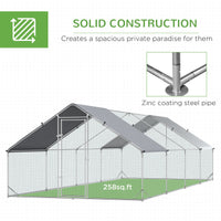 HKM-1473469 Metal Chicken Run with Waterproof Anti-UV Cover, 9.8' x 26.2' x 6.6', Ideal for Outdoor Poultry and Small Animals