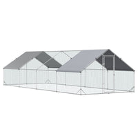 HKM-1473469 Metal Chicken Run with Waterproof Anti-UV Cover, 9.8' x 26.2' x 6.6', Ideal for Outdoor Poultry and Small Animals
