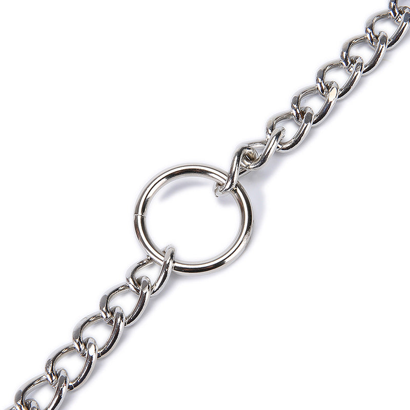 HKM-1473597 Chrome-Plated Iron Chain Dog Collar with Dual Buckles and Multi-Purpose Leash Functionality