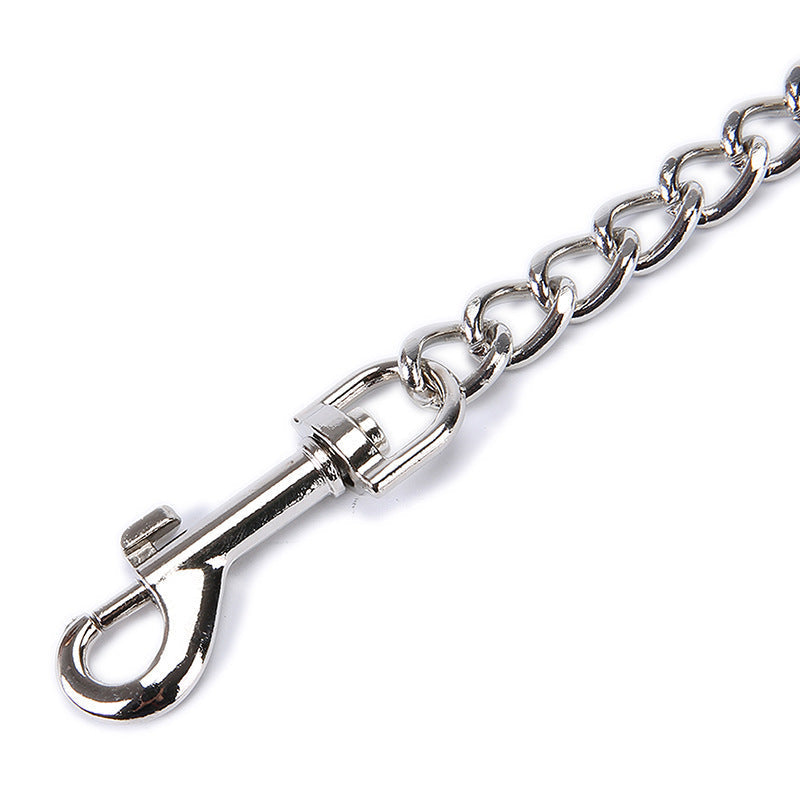 HKM-1473597 Chrome-Plated Iron Chain Dog Collar with Dual Buckles and Multi-Purpose Leash Functionality
