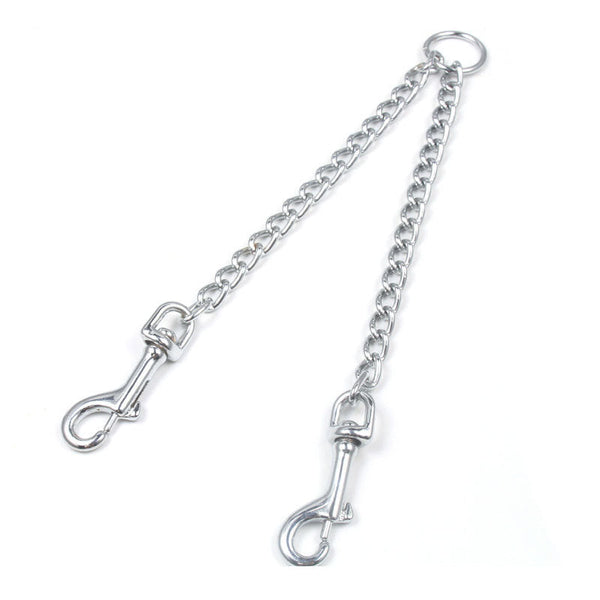 HKM-1473597 Chrome-Plated Iron Chain Dog Collar with Dual Buckles and Multi-Purpose Leash Functionality