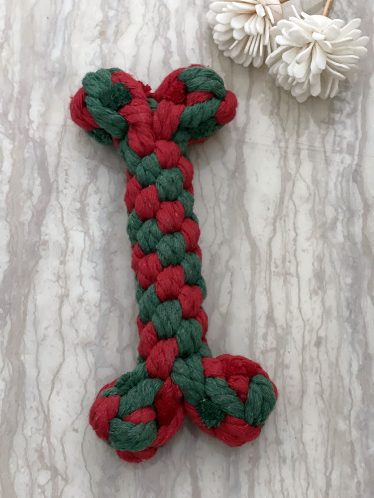 HKM-1474621 Hand-Knitted Christmas Suit Cotton Rope Pet Chew Toy