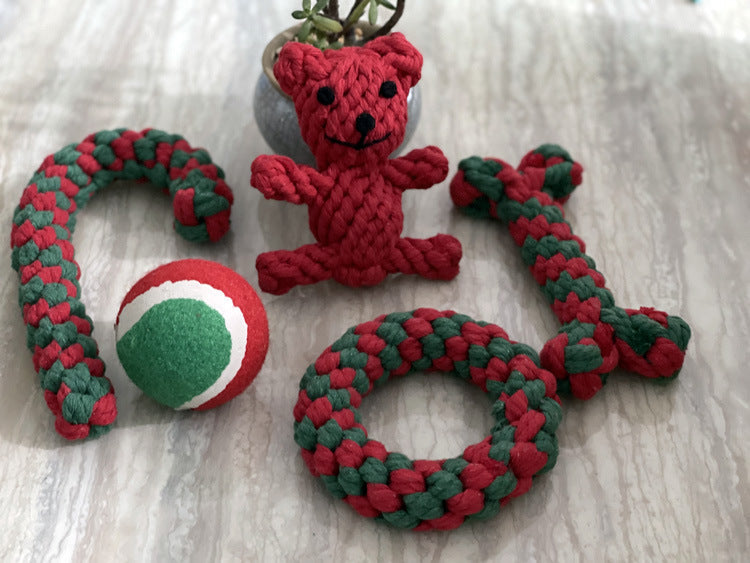 HKM-1474621 Hand-Knitted Christmas Suit Cotton Rope Pet Chew Toy