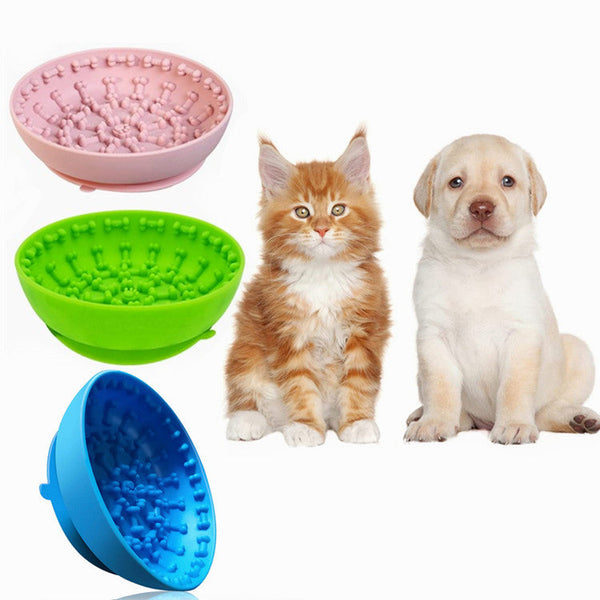 HKM-1475773 Non-slip Silicone Pet Slow Feeding Bowl with Suction Cup - 15x12x4cm, Food Grade Material in Blue or Green