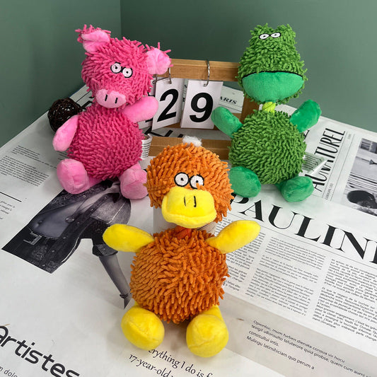 HKM-147603 Microfiber Standing Duck Plush Toy for Dogs - Bite-Resistant Pet Toy in Orange, Green, and Pink