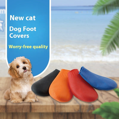 HKM-1476413 Waterproof Rubber Pet Boots with Non-Slip Straps - Available in Black, Red, Blue, Orange, Sizes S, M, L