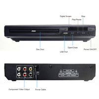 HKM-147667 Mini HD DVD Player with USB Support, Model DVD-225, Compact Design, Stereo Sound, Includes Remote and AV Cable