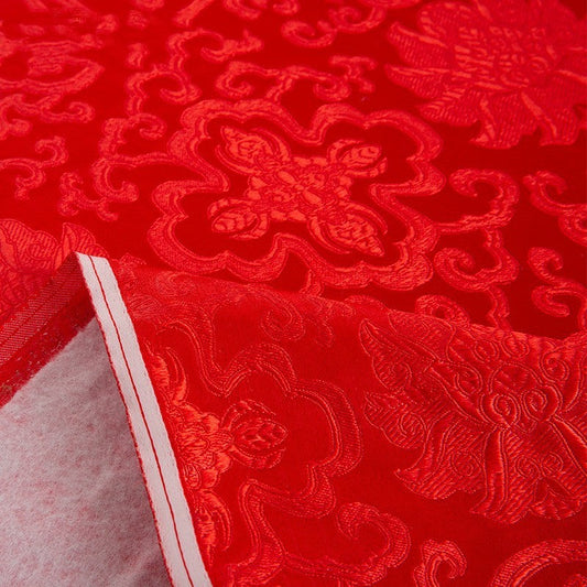 HKM-147667 Thickened Composite Silk Satin Fabric in Rich Flower Red with White Cotton Blend, 150 cm Wide, 240 g/㎡