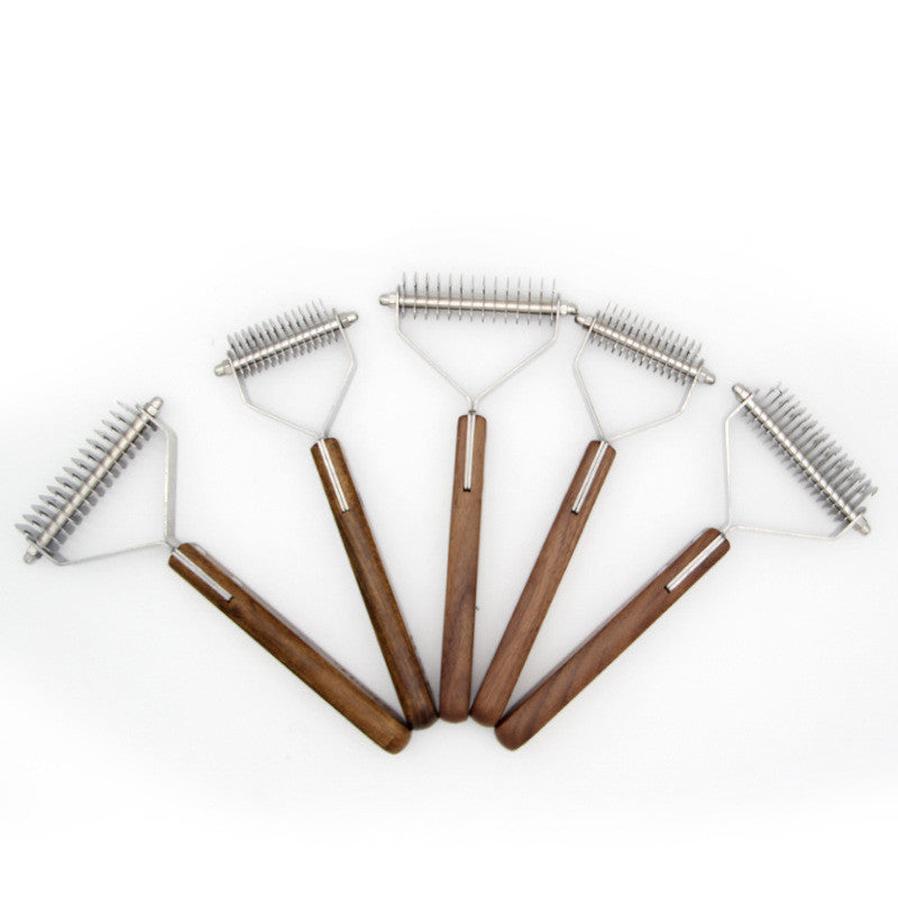 HKM-147731 Beech and Walnut Wooden Dog Comb - Multiple Sizes Available