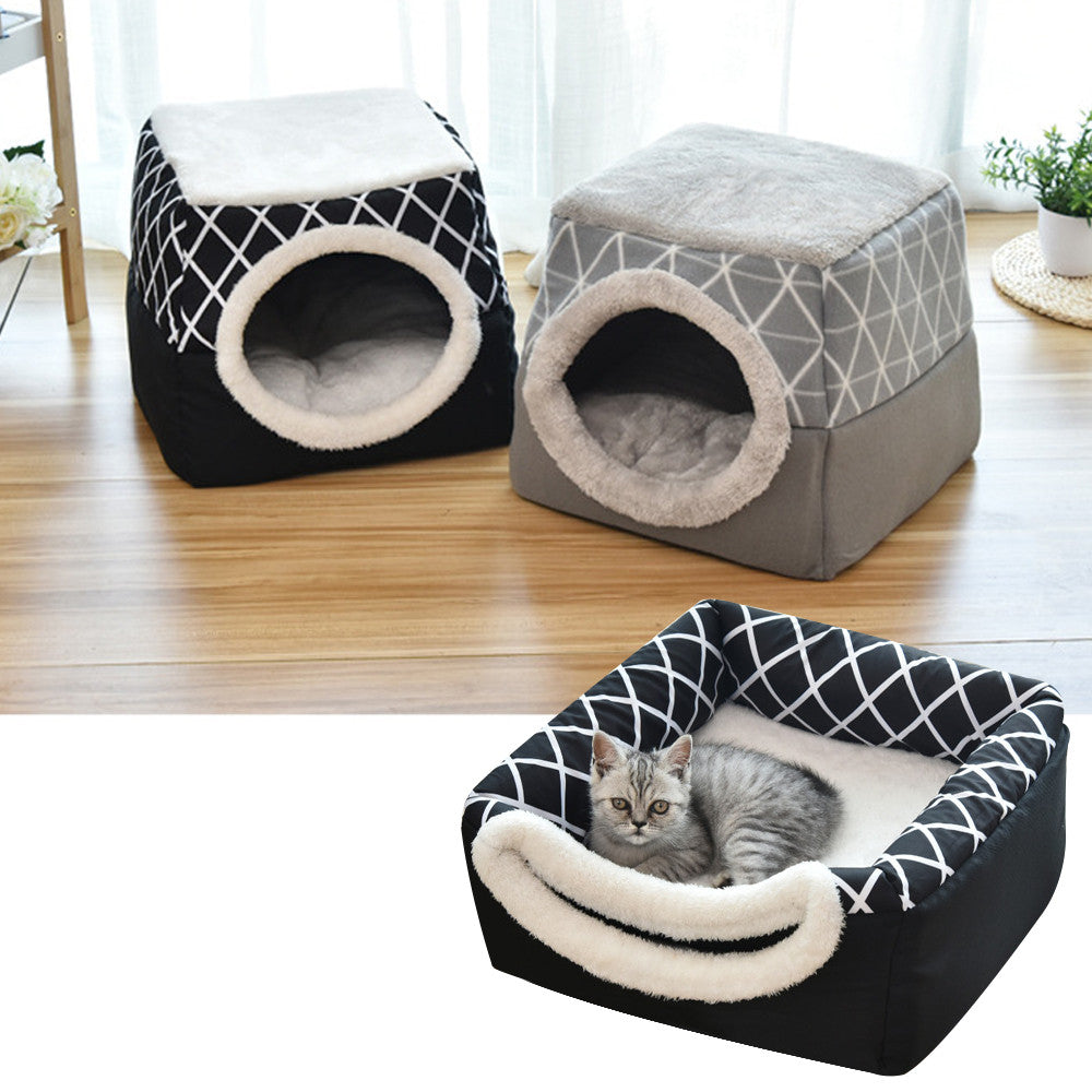 HKM-1479613 Comfortable Semi-Enclosed Pet Bed with Detachable Cushion and Anti-Slip Base