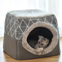 HKM-1479613 Comfortable Semi-Enclosed Pet Bed with Detachable Cushion and Anti-Slip Base