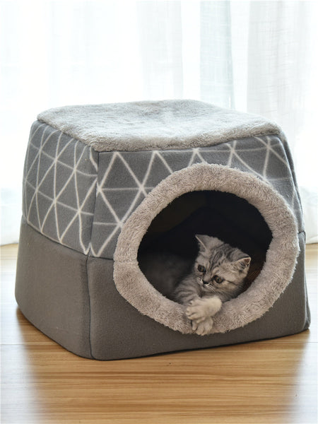 HKM-1479613 Comfortable Semi-Enclosed Pet Bed with Detachable Cushion and Anti-Slip Base