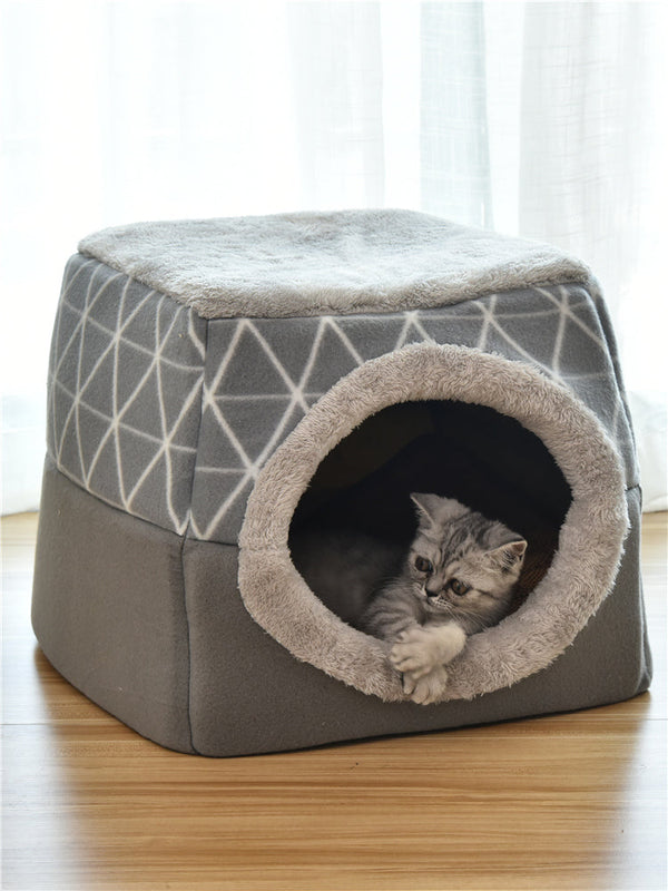 HKM-1479613 Comfortable Semi-Enclosed Pet Bed with Detachable Cushion and Anti-Slip Base