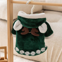 HKM-1480125 Warm Hooded Cape with Christmas Antlers for Pets in Green Elk and Red Sweater Designs