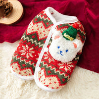 HKM-1480125 Warm Hooded Cape with Christmas Antlers for Pets in Green Elk and Red Sweater Designs