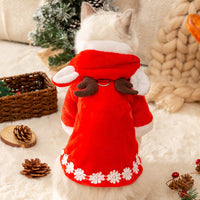HKM-1480125 Warm Hooded Cape with Christmas Antlers for Pets in Green Elk and Red Sweater Designs